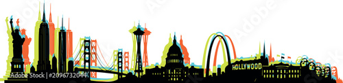 Collage of Famous American City Skylines with 3D Effect