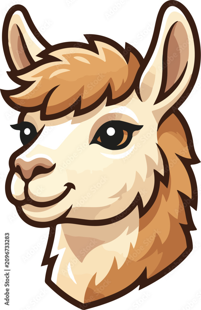 Fototapeta premium Cartoon Llama Portrait with Expressive Features and Detailed Fur Illustration.