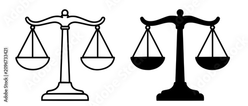 Schilderij op canvas Minimalist icon of scales of justice in outline and silhouette design