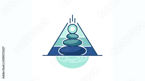 Photography Zen pyramid with balanced stones and water ripples, concept of harmony