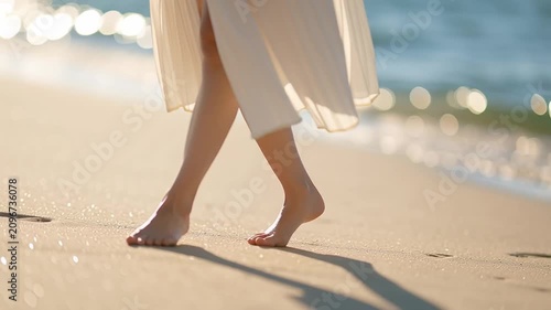砂浜を歩く女性