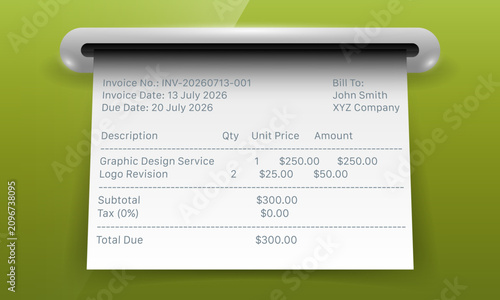 Invoice bill receipt dispenser vector graphic template