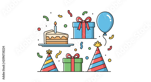 Colorful Party Hats and Gifts Celebration.