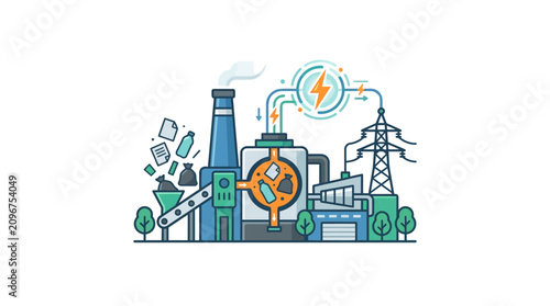 Waste to Energy Plant Isometric Industrial Incinerator Renewable Power Generation