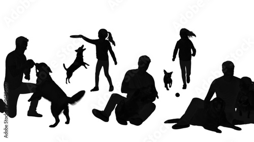 Canvastavla Silhouette family playing with dog in park isolated on transparent background, V