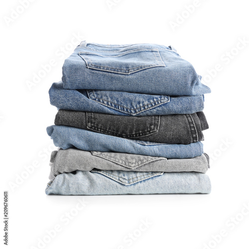 Stack of folded denim jeans...