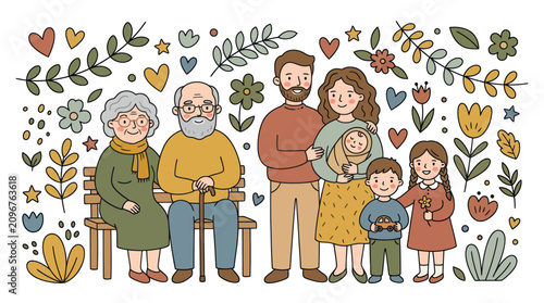 Foto Multigenerational family portrait with floral accents