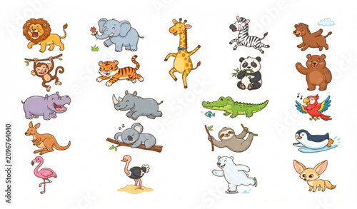 Canvas Print Cute Safari Animals Vector Set for Nursery Design and Children Educational Illus