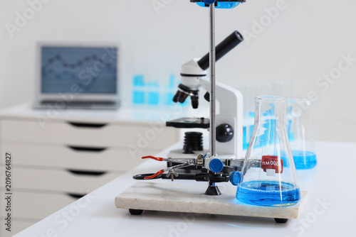 Laboratory setup with blue ...