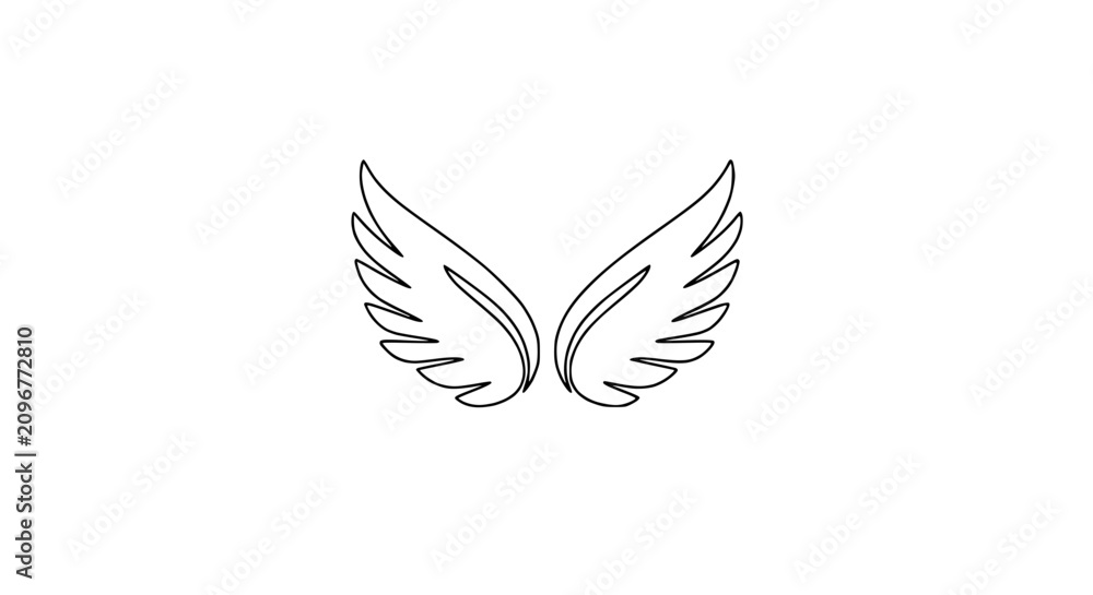Obraz premium Elegant outline of angel wings on a white background, minimalist design