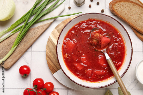 Bowl of tasty Ukrainian bor...