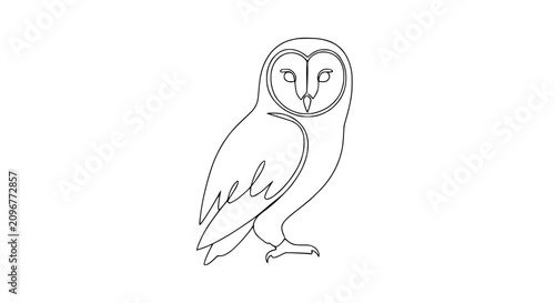 Minimalist Barn Owl Line Art - Continuous Single Line Drawing of a Bird