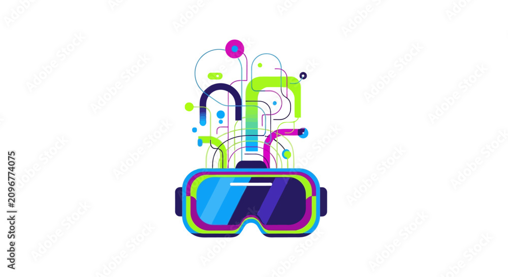 Naklejka premium Virtual Reality Glasses with Neon Lights.