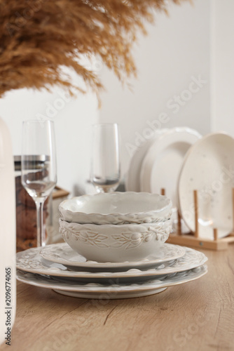 Beautiful dishes on counter...