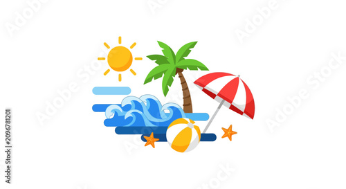 Beach Vacation Summer Holiday Icon Set.