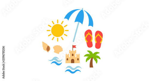 Beach Vacation Summer Holiday Icon Set.