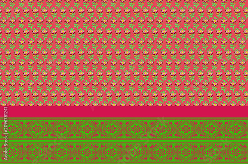Close-up texture of red and green speckled abstract pattern with horizontal stripe