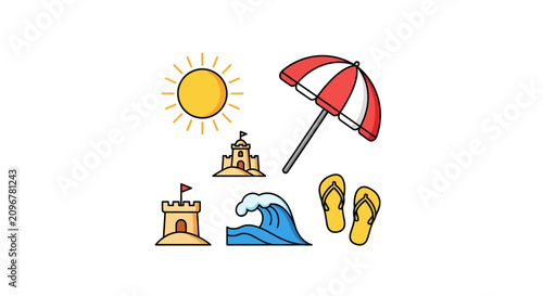 Beach Vacation Summer Holiday Icon Set.