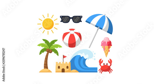 Beach Vacation Summer Icon Set.