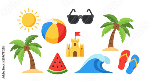 Beach Vacation Summer Holiday Icons.