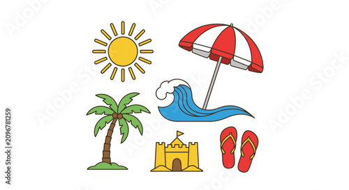 Beach Vacation Summer Icon Set.