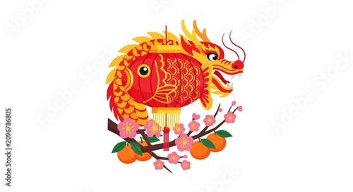 Chinese dragon head with fire.