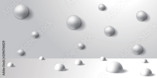 Cuadro en lienzo Minimalist White Interior Design Featuring Floating Spheres and Semi-Spheres