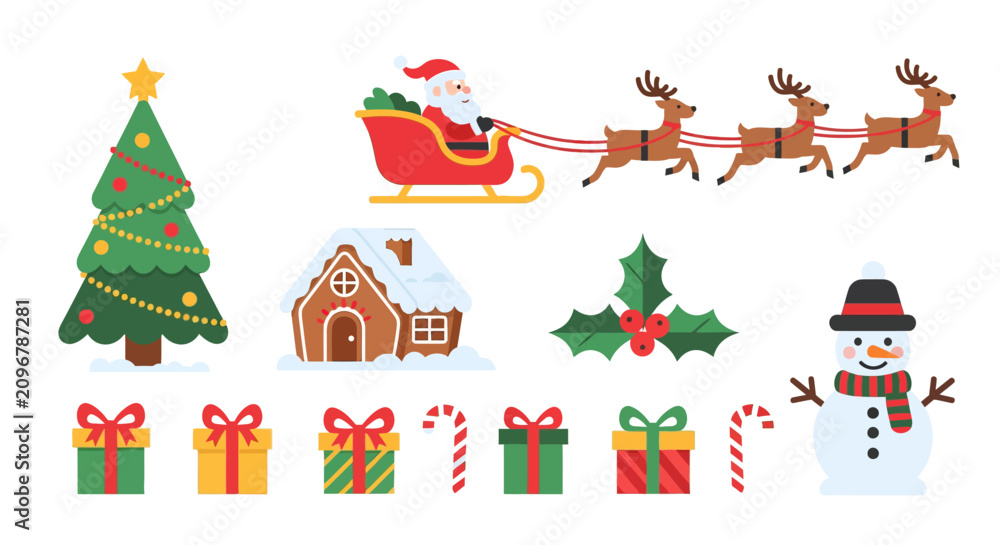 Fototapeta premium Christmas icons and holiday symbols.