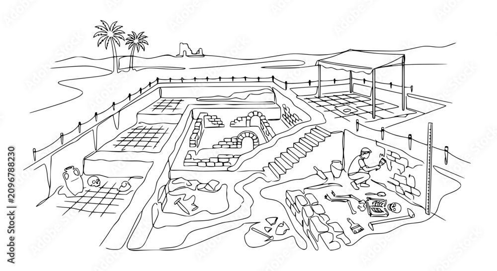 Obraz premium Archaeological Dig Site with Excavation and Ancient Ruins Discovery