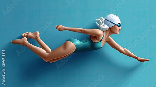 Female swimmer in teal swimsuit