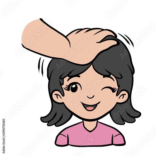 Fotografie Cartoon little girl getting a pat on the head illustration PNG