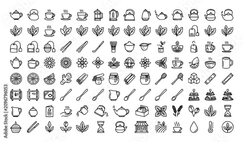 Cuadro en lienzo Modern Tea and Hot Drinks Outline Icons Editable Vector Pack