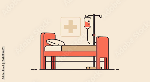 Hospital Room Scene Displaying a Bed, Medical Equipment, and a Calm, Simple Aesthetic