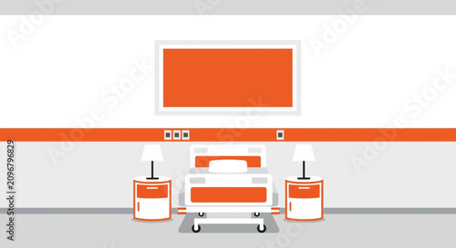 Hospital Room Interior Illustration With Orange Accents Shows Therapeutic Design Elements