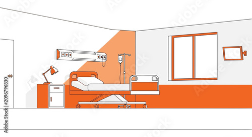 Hospital Room Interior Illustration With Orange Accents Depicting Medical Healthcare and Wellness