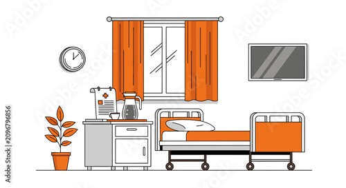 Hospital Room Interior Illustration With Orange Decor And Minimalist Design Elements