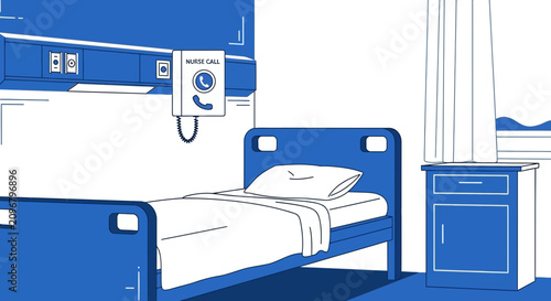 Hospital Room Interior Illustration with Nurse Call Phone for Medical Healthcare Assistance