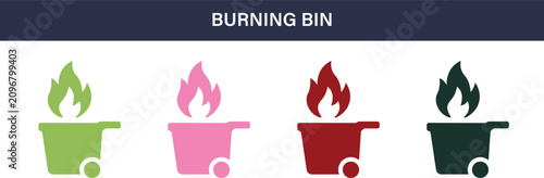 Fotografie Burning Bin Solid Icon Set