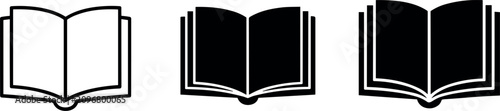 Foto Minimalist set of black open book icons for academic learning and reading research with flat lighting on white background