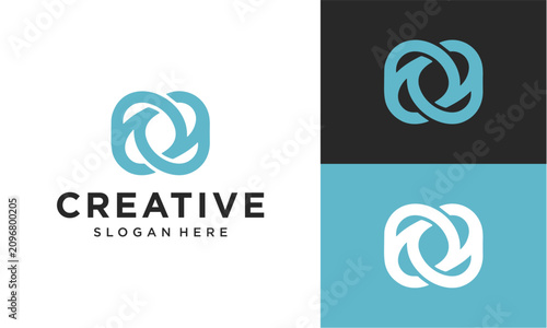 Abstract overlapping loop logo design template with camera shutter and infinity concept