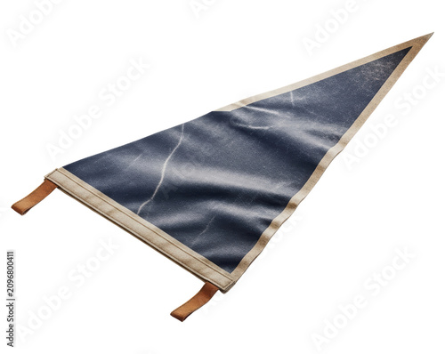 Blue vintage canvas pennant flag with weathered texture cut out on transparent background