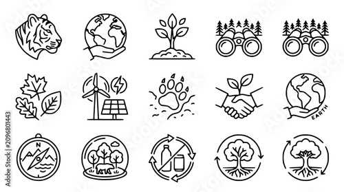 Foto Nature Conservation Icons: Wildlife, Earth, Plants, Renewable Energy, Ecology