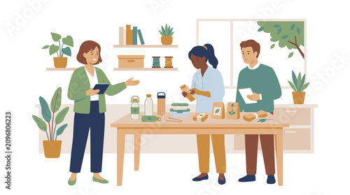 Group of People Engaging in Coffee Tasting in Modern Kitchen.