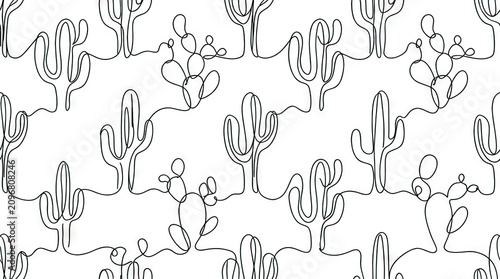 Seamless Hand Drawn Cactus Pattern with Minimal Desert Botanical Design