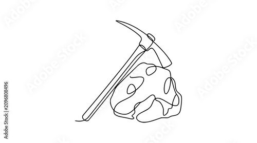 Tableau sur toile Miner's Pickaxe and Ore Rock - Continuous Line Art