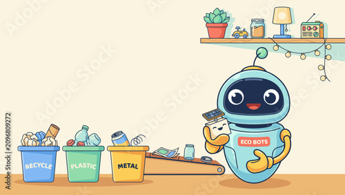 Robot sorting recyclables in recycling room waste management sustainability eco friendly