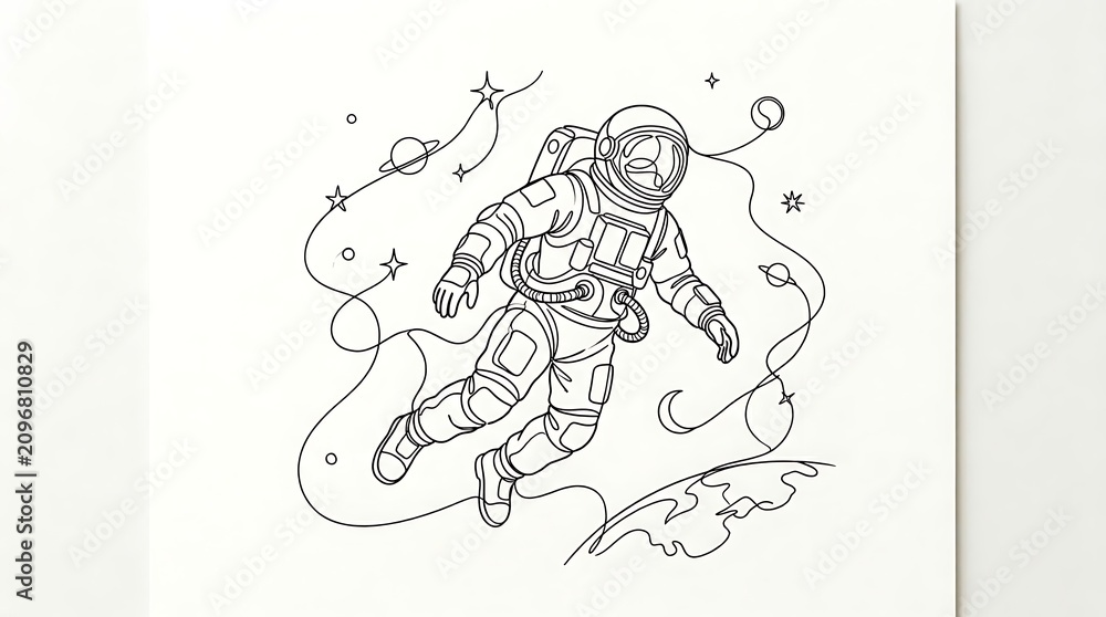 Fototapeta premium Astronaut Floating Gracefully Among Stars And Planets In Space