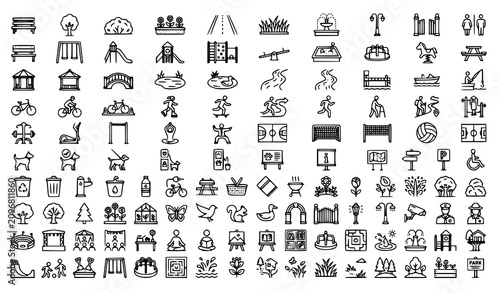Cuadro en lienzo Open Space and Public Park Linear Icon Set Editable Stroke Vector