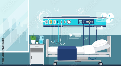 Hospital Room Interior Illustration With Medical Equipment And Treatment Bed