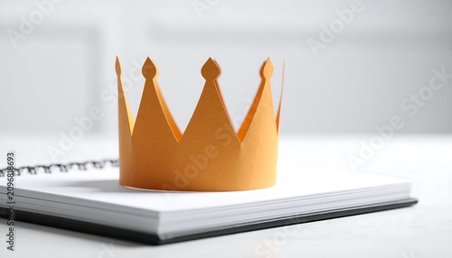Gold paper crown on of a white book